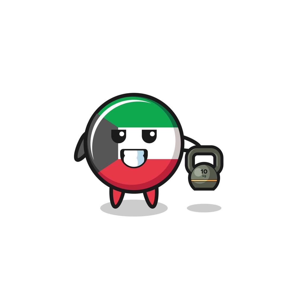 mascota de la bandera de kuwait levantando pesas rusas en el gimnasio vector