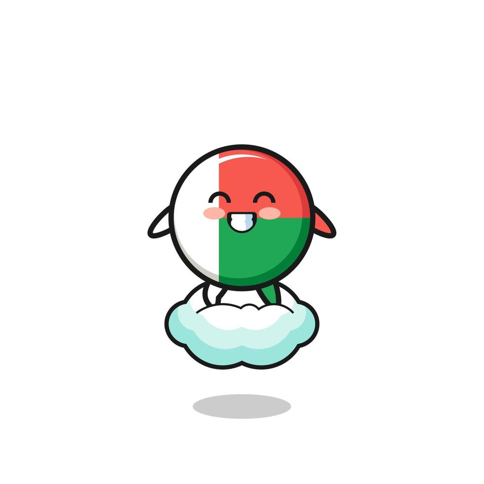 cute madagascar flag illustration riding a floating cloud vector
