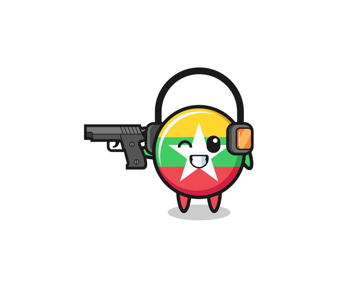 illustration of myanmar flag cartoon doing shooting range vector