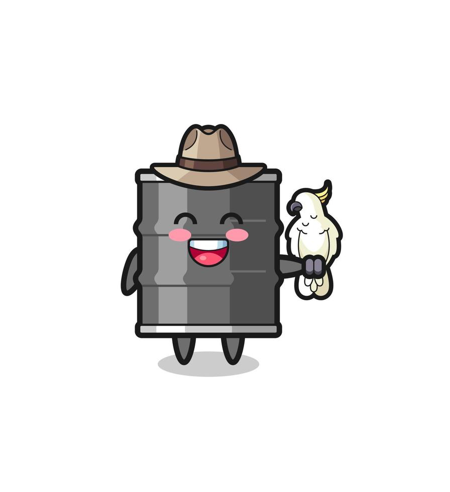 oil drum zookeeper mascot with a parrot vector