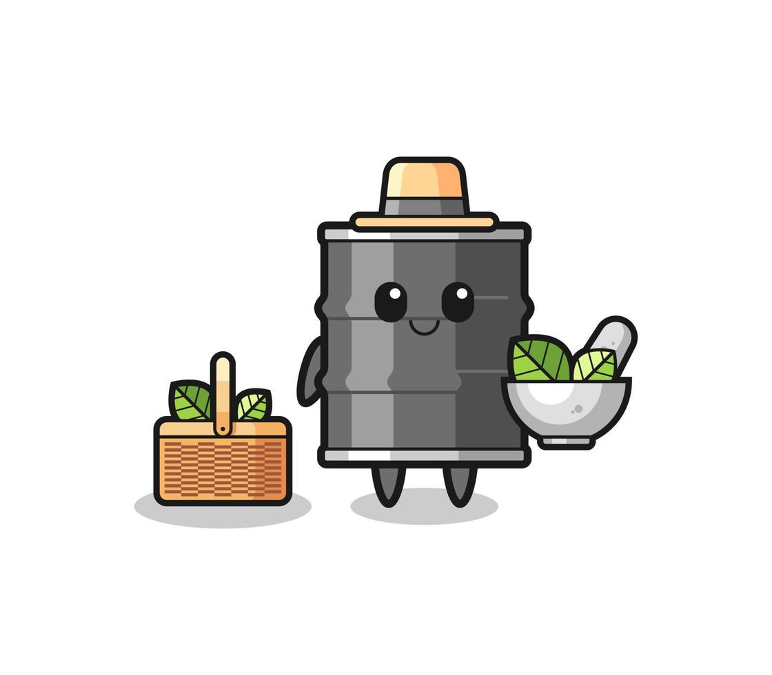 oil drum herbalist cute cartoon vector