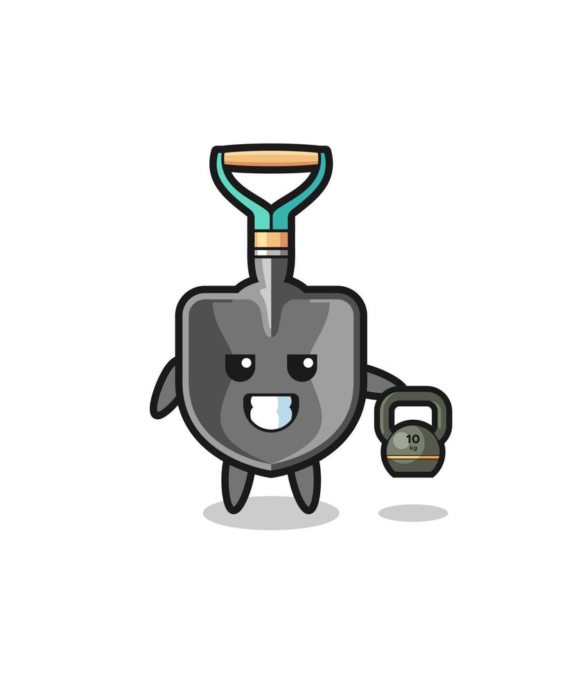 shovel mascot lifting kettlebell in the gym vector