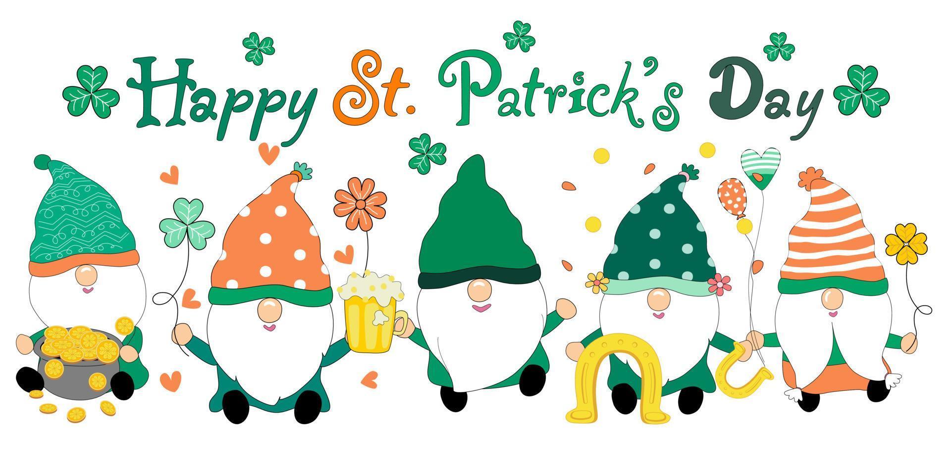 paquetes feliz día de patricio con los lindos gnomos. diseñado en tonos verdes vector