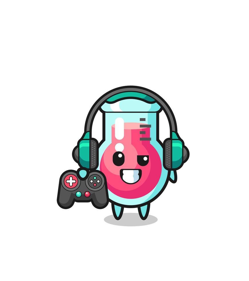 laboratory beaker gamer mascot holding a game controller vector