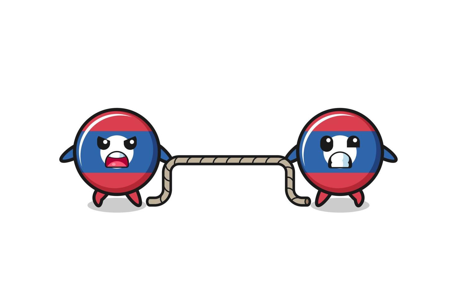 cute laos flag character is playing tug of war game vector