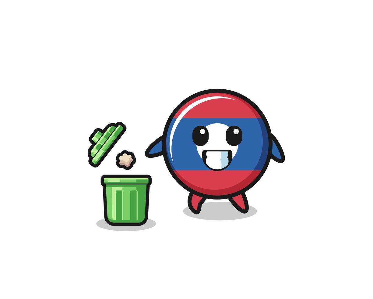 illustration of the laos flag throwing garbage in the trash can vector