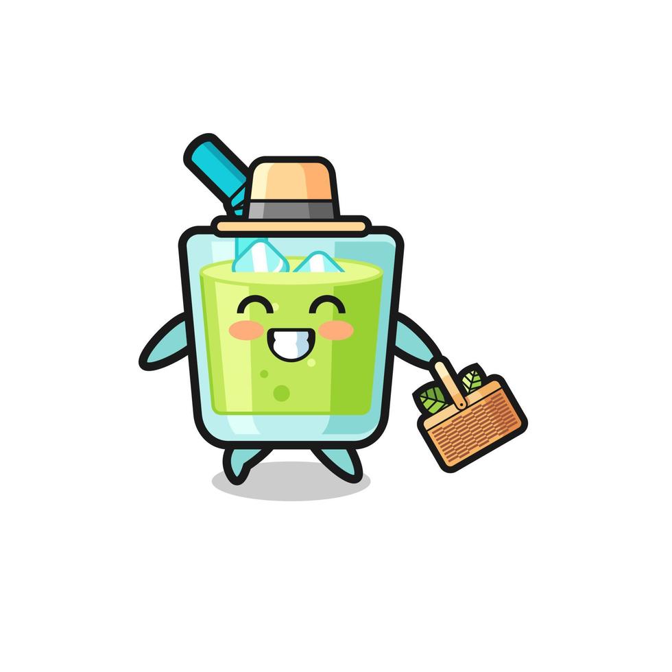 personaje de herbolario de jugo de melón buscando una hierba vector