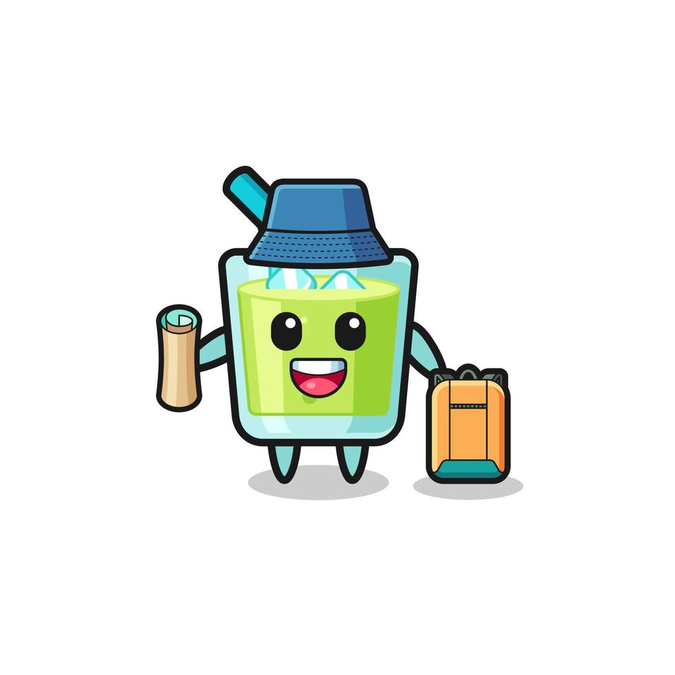 personaje de mascota de jugo de melón como excursionista vector