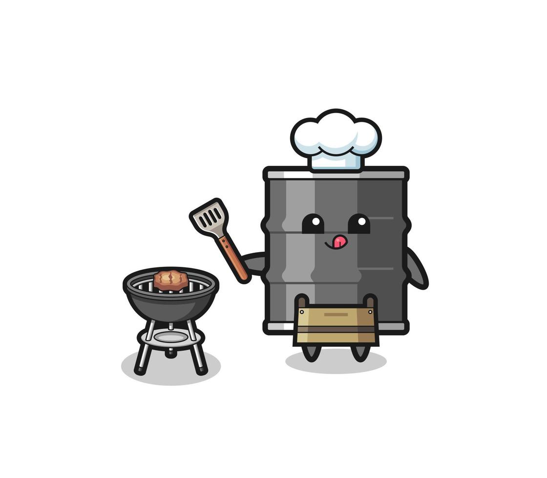 oil drum barbeque chef with a grill vector