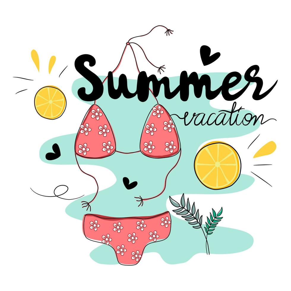 A collection of colorful hand lettering and summer illustrations vector