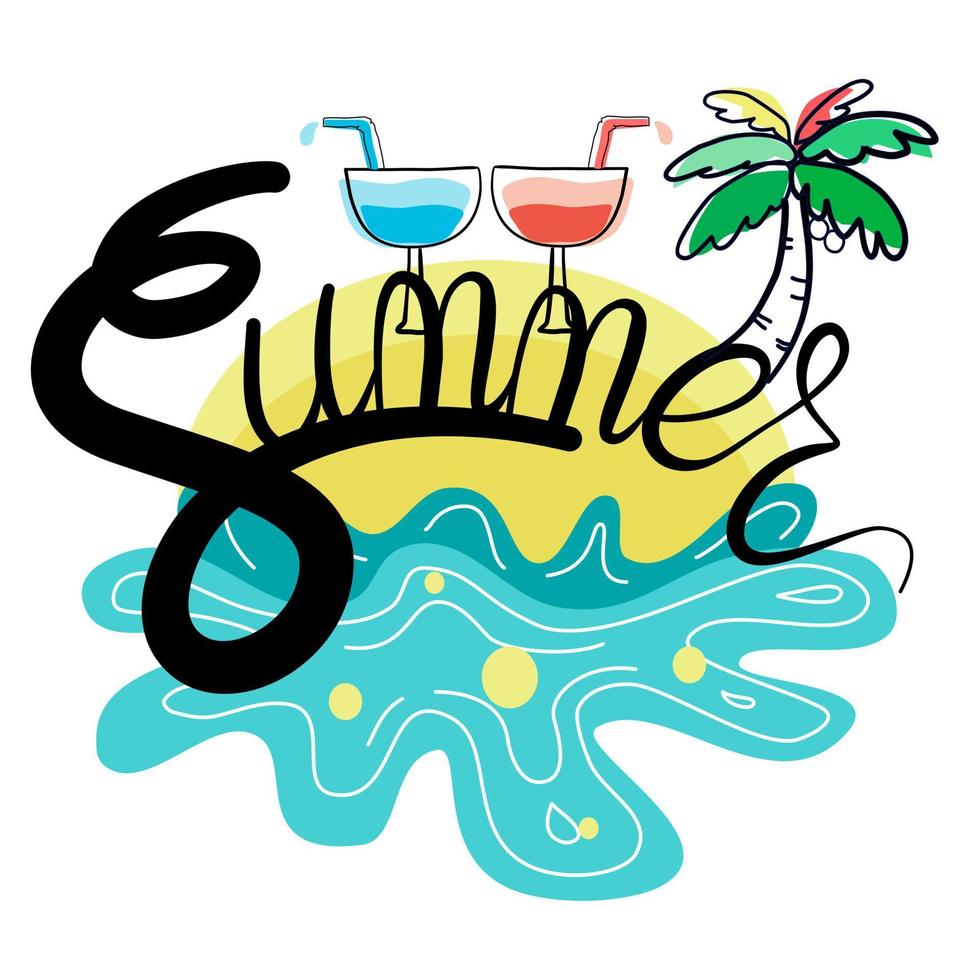 A collection of colorful hand lettering and summer illustrations vector