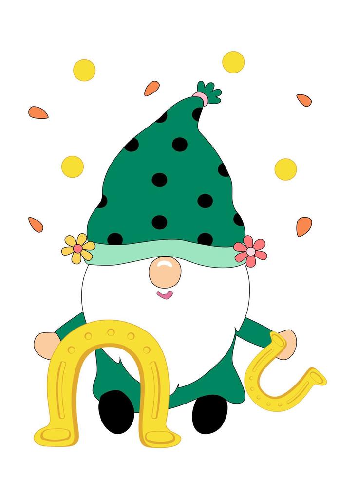 feliz día de patrick con lindos gnomos. diseñado en tonos verdes vector