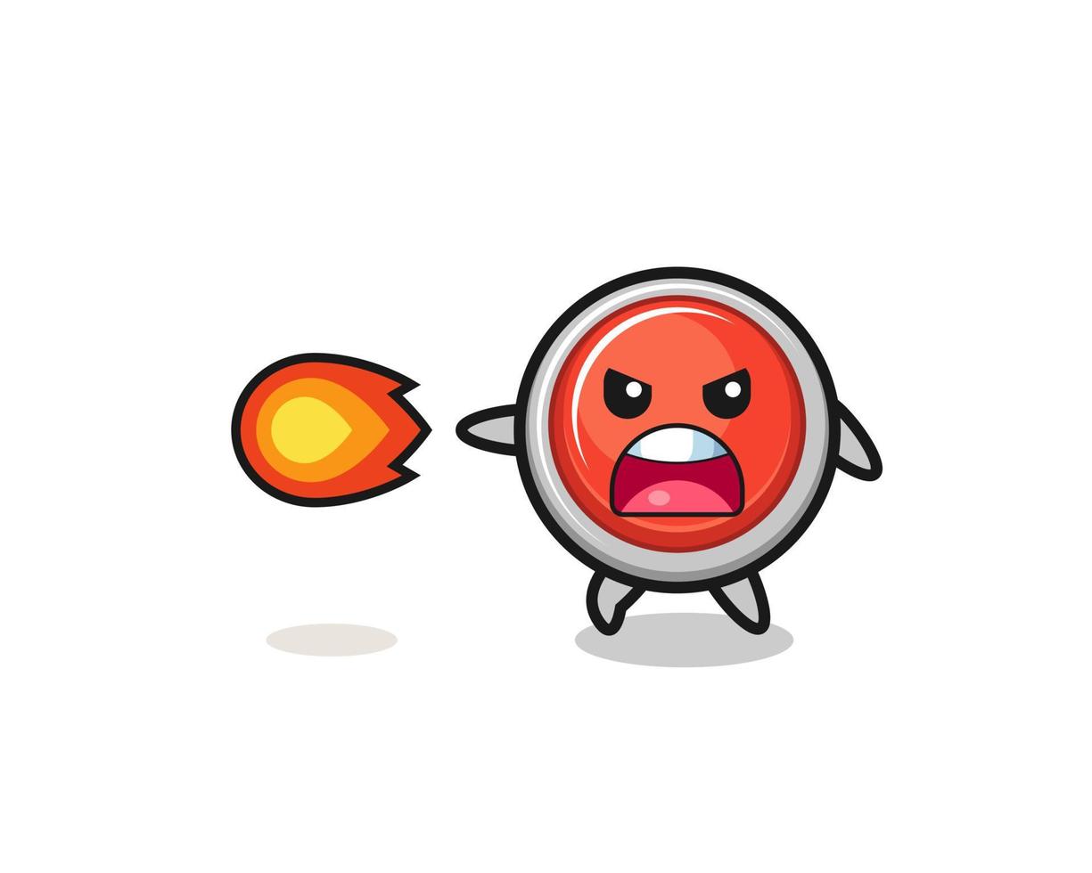 cute emergency panic button mascot is shooting fire power vector