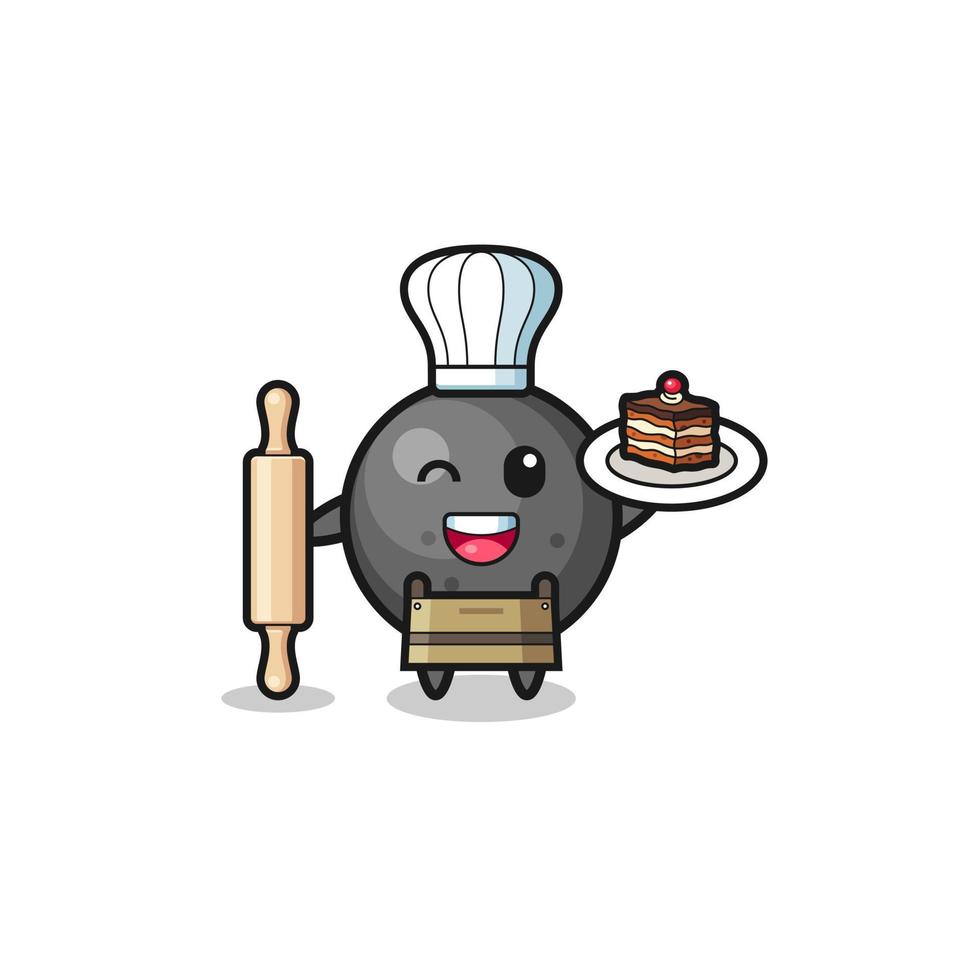 cannon ball as pastry chef mascot hold rolling pin vector