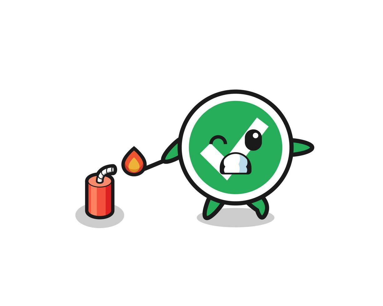 check mark mascot illustration playing firecracker vector