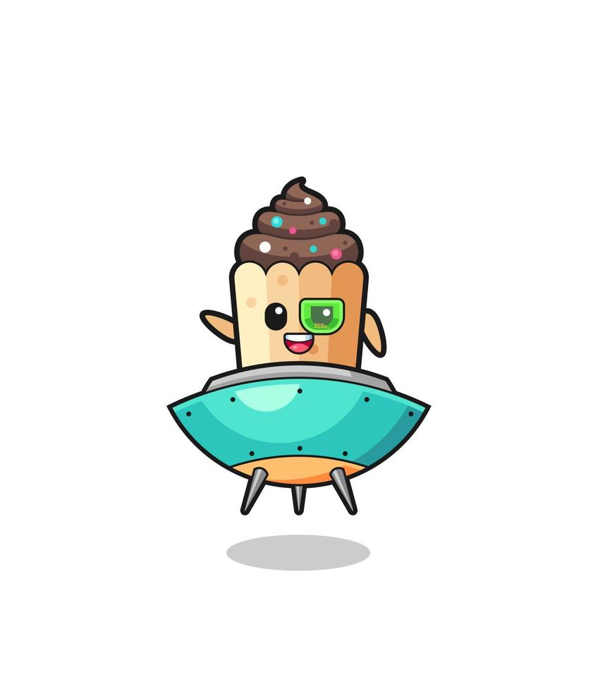 cupcake cartoon riding a future spaceship vector