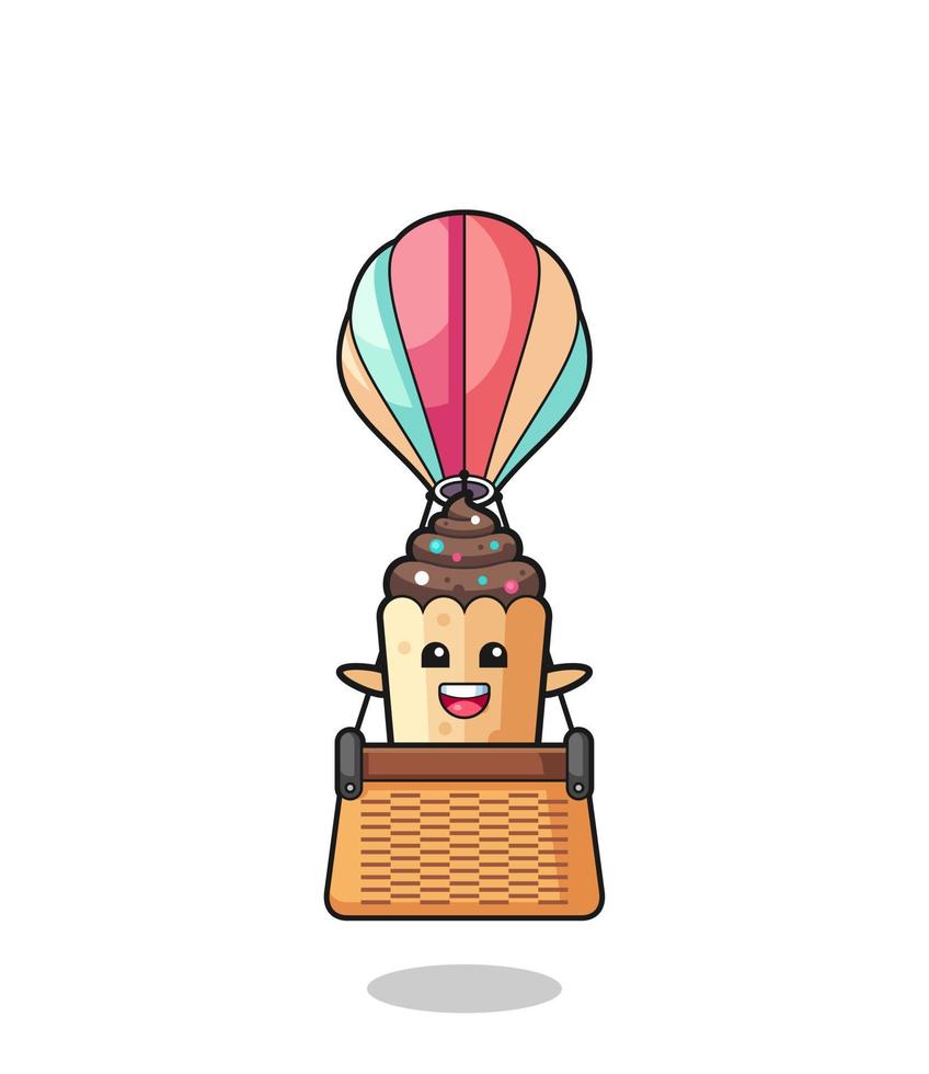 cupcake mascot riding a hot air balloon vector