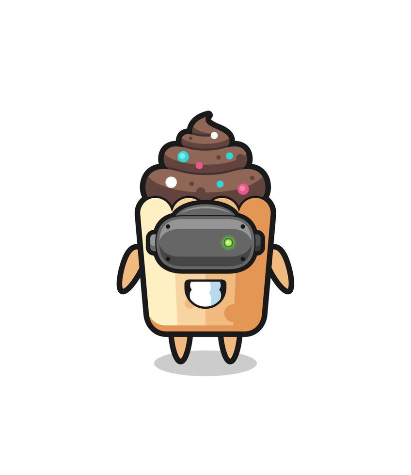 cute cupcake using VR headset vector