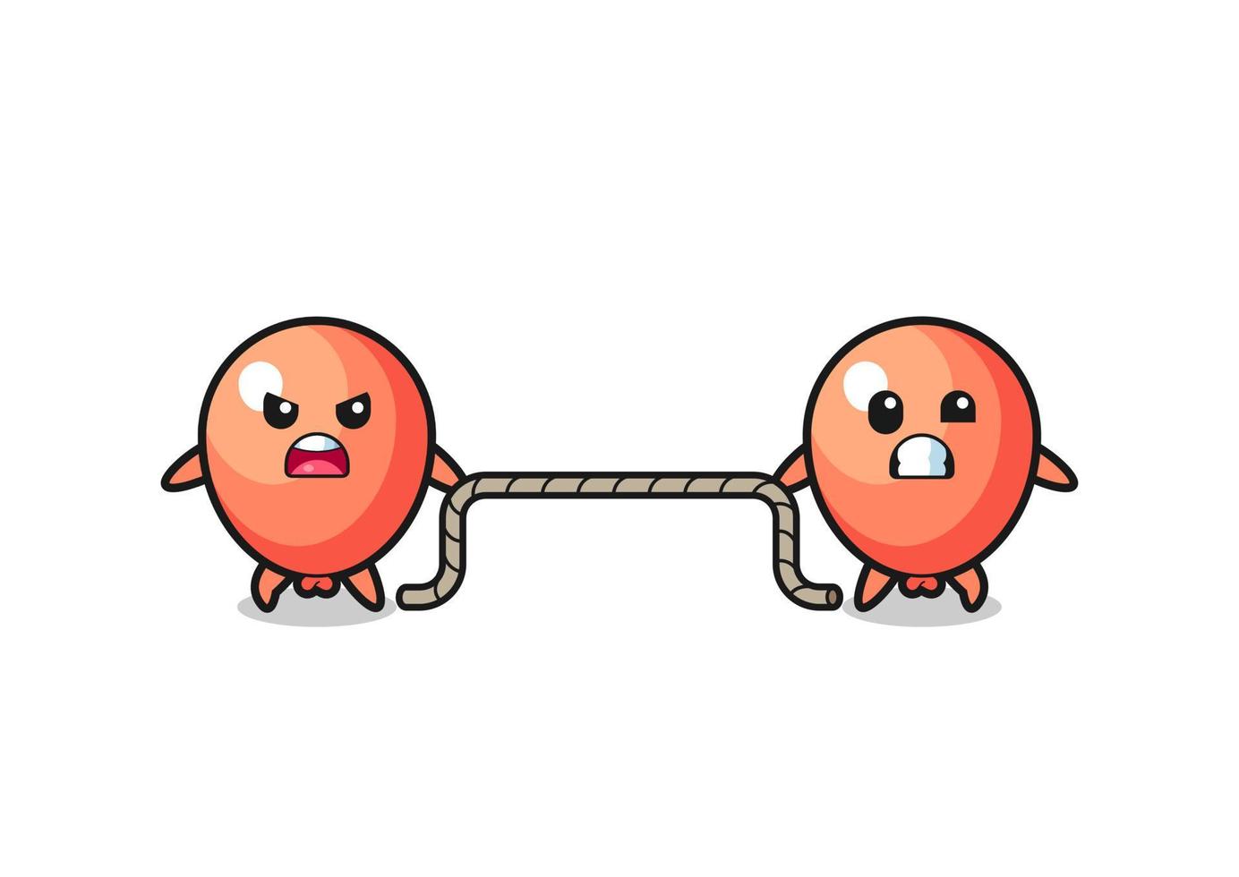 cute balloon character is playing tug of war game vector