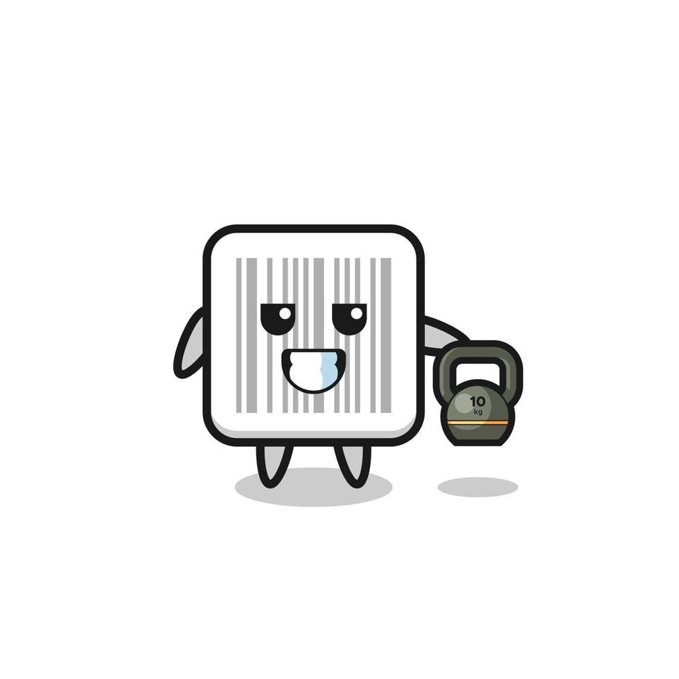 barcode mascot lifting kettlebell in the gym vector