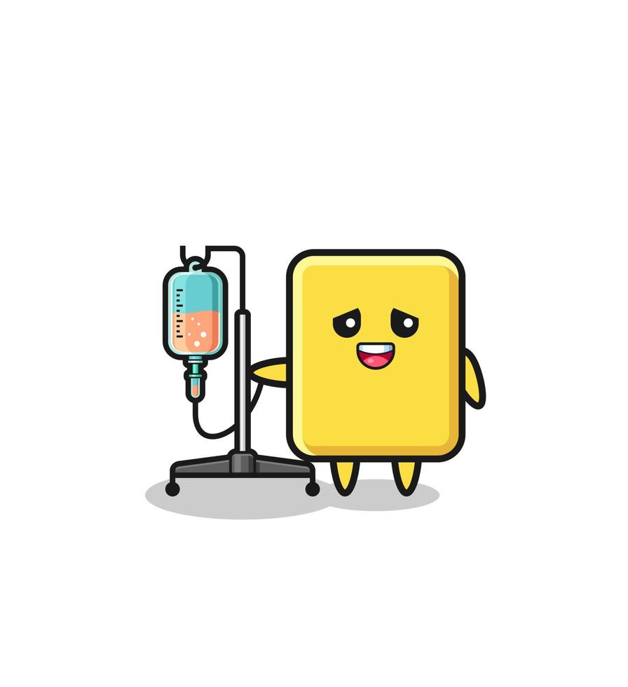 cute yellow card character standing with infusion pole vector