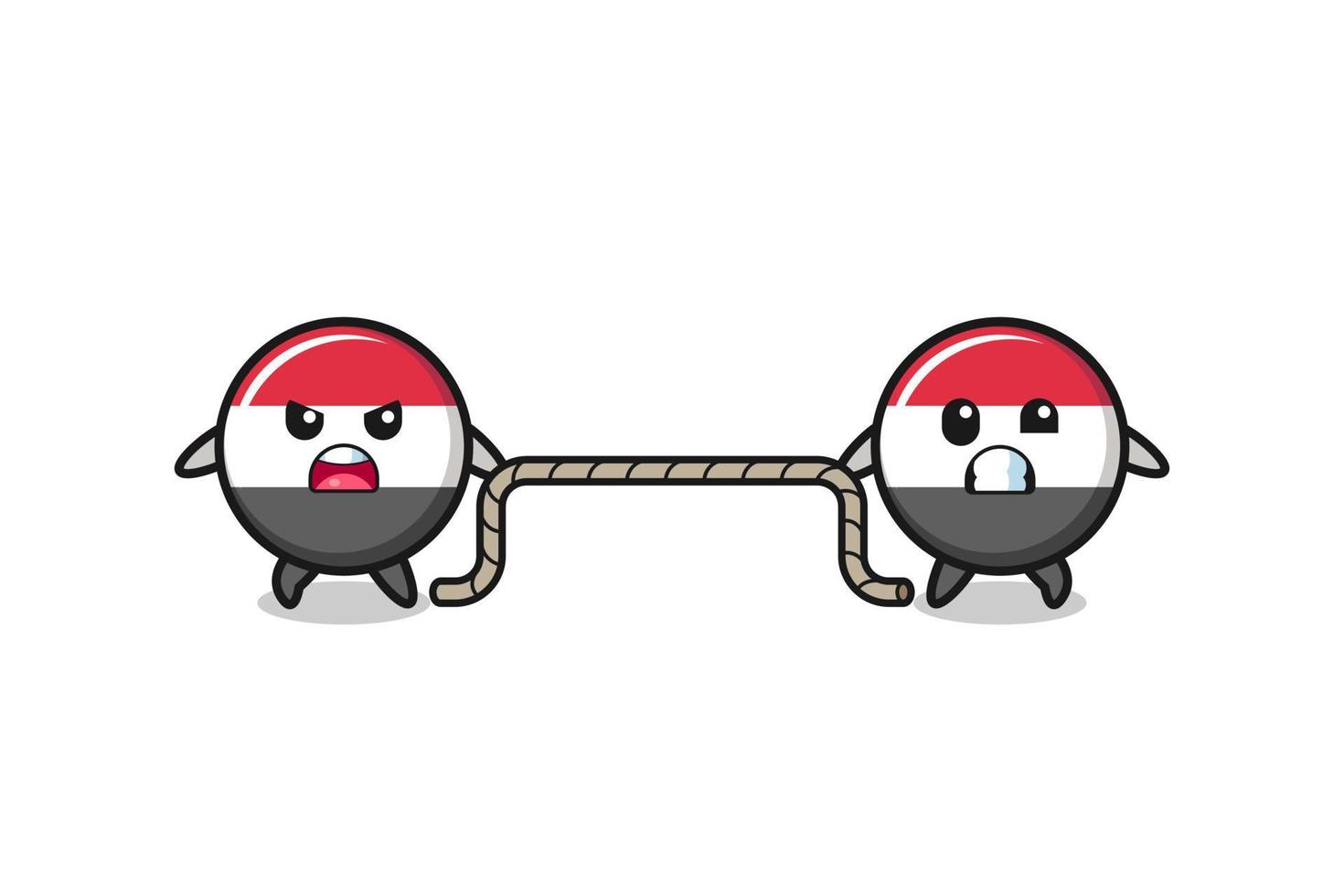 cute yemen flag character is playing tug of war game vector