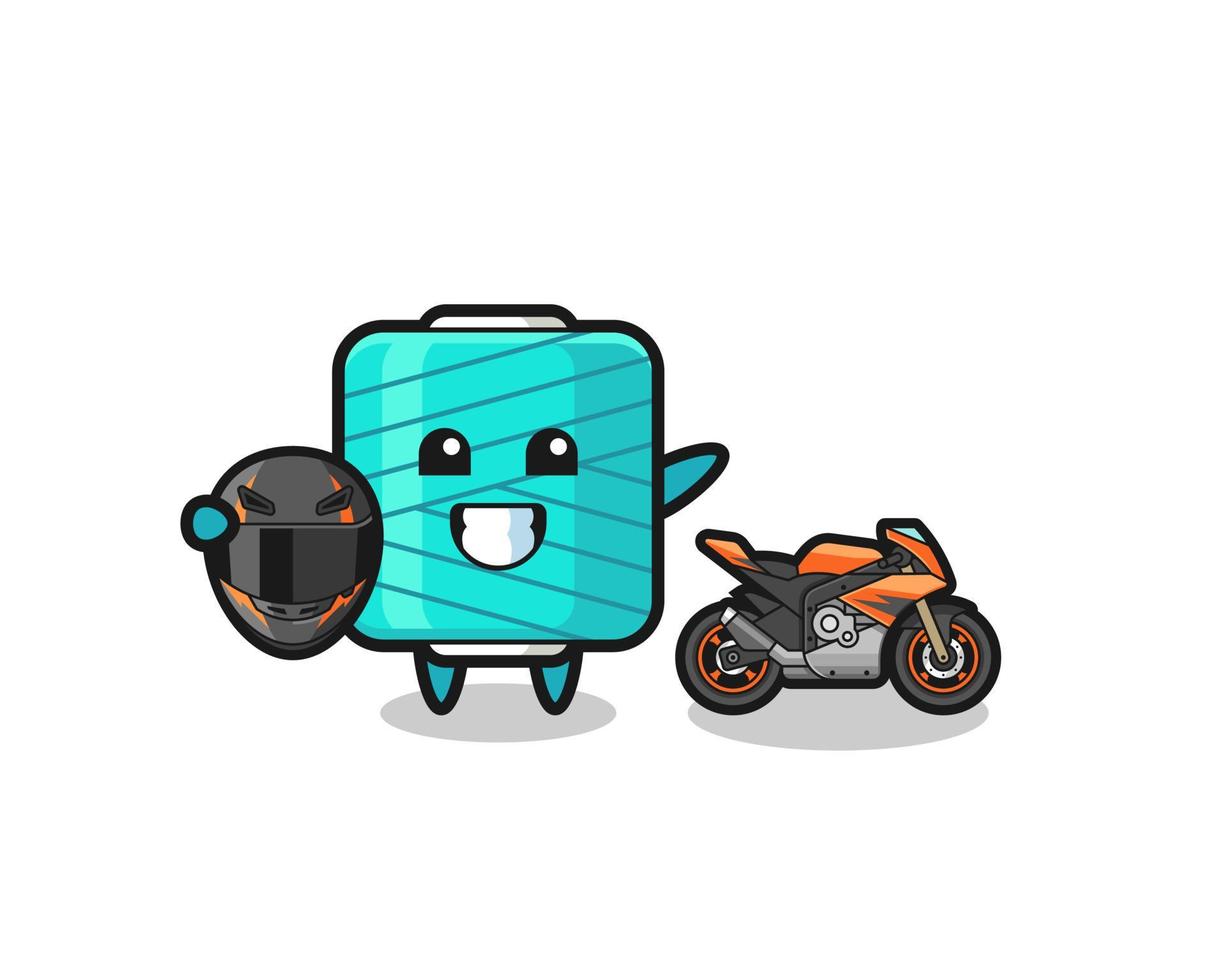 cute yarn spool cartoon as a motorcycle racer vector