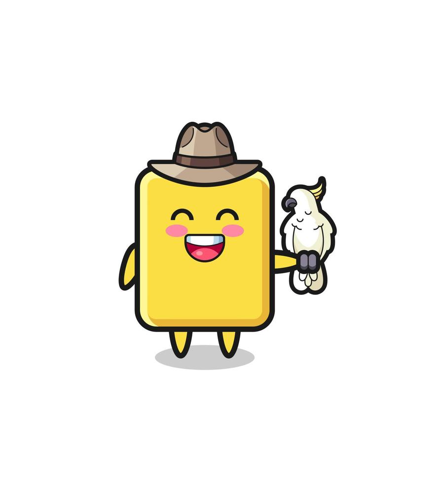 yellow card zookeeper mascot with a parrot vector