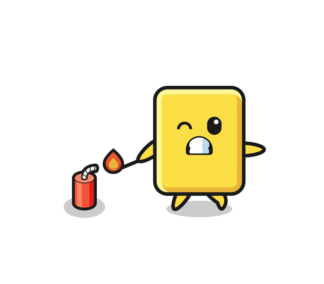 yellow card mascot illustration playing firecracker vector