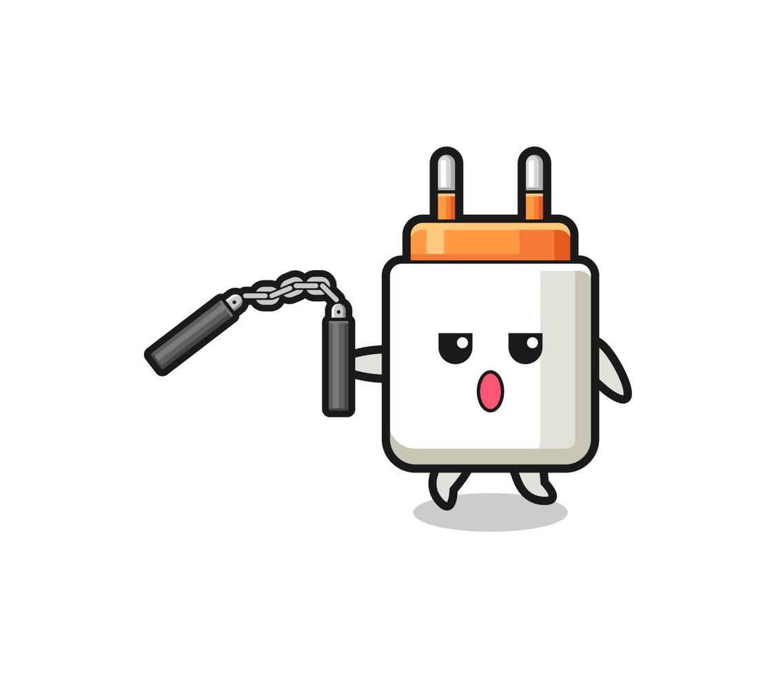 cartoon of power adapter using nunchaku vector
