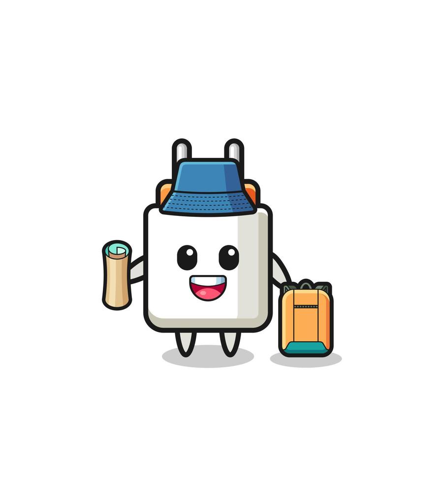 power adapter mascot character as hiker vector