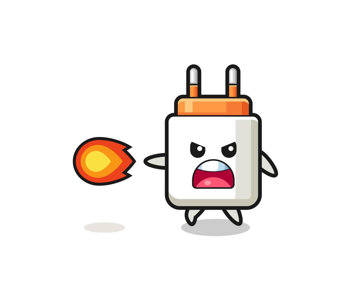 cute power adapter mascot is shooting fire power vector