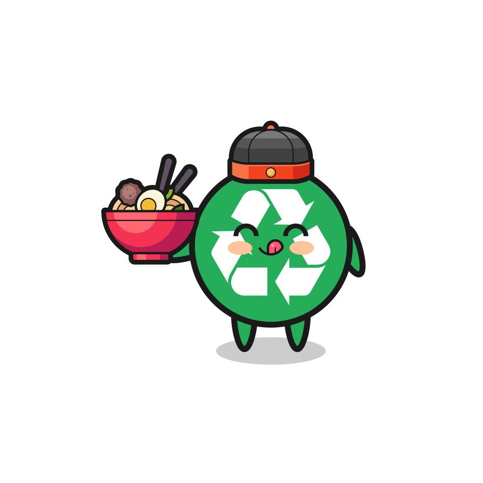 recycling as Chinese chef mascot holding a noodle bowl vector