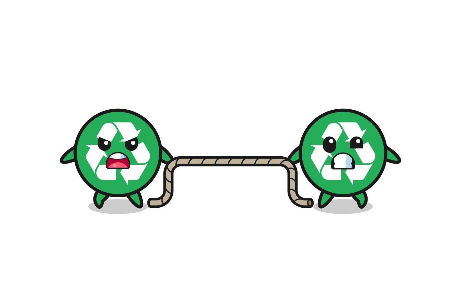 cute recycling character is playing tug of war game vector