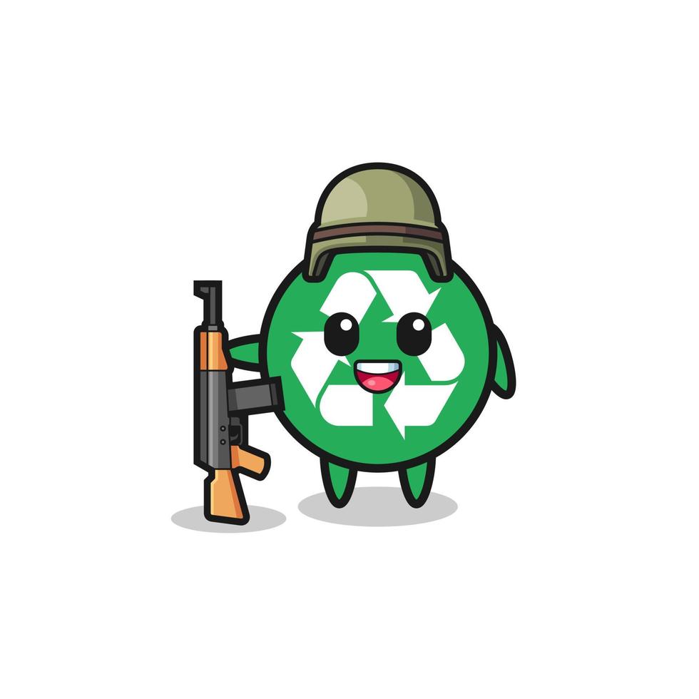 cute recycling mascot as a soldier vector