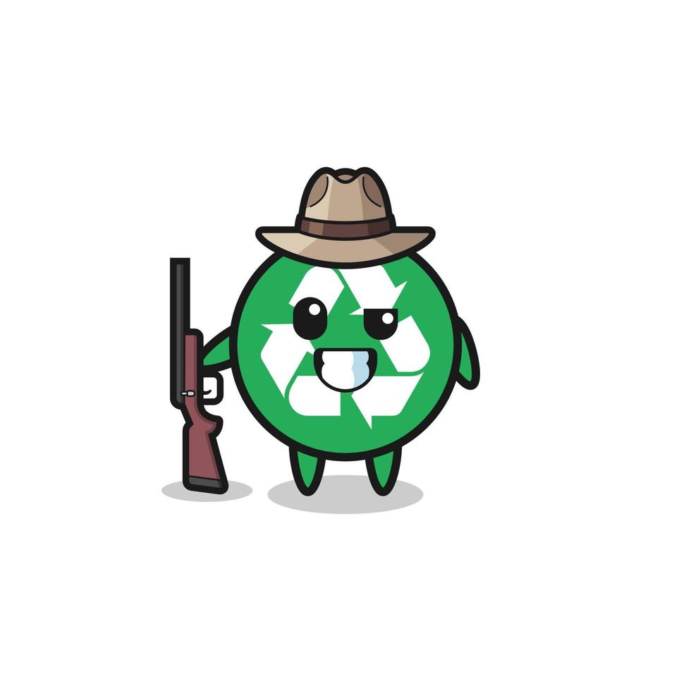 mascota de cazador de reciclaje sosteniendo un arma vector