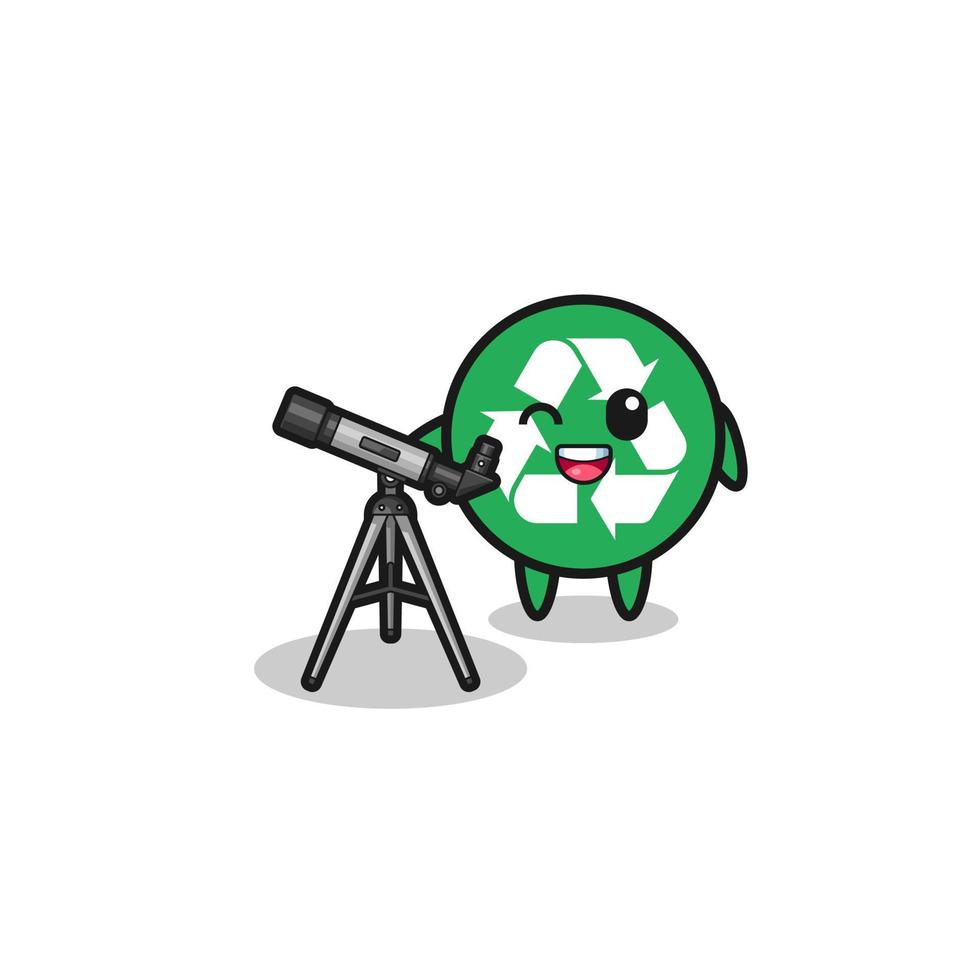 recycling astronomer mascot with a modern telescope vector