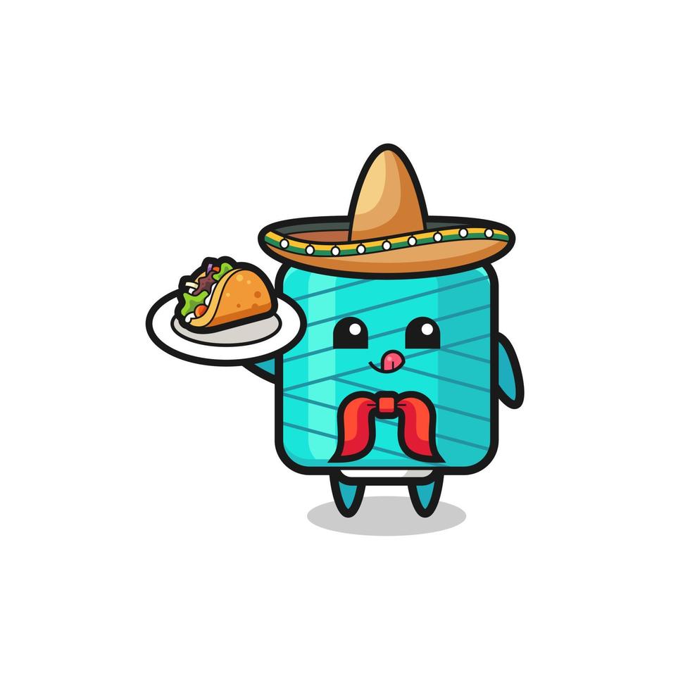 yarn spool Mexican chef mascot holding a taco vector