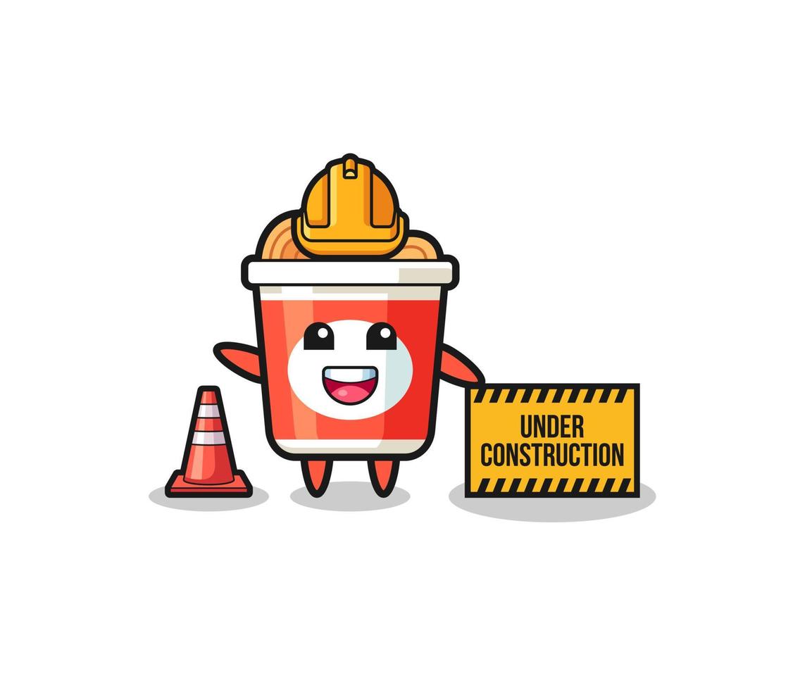 illustration of instant noodle with under construction banner vector