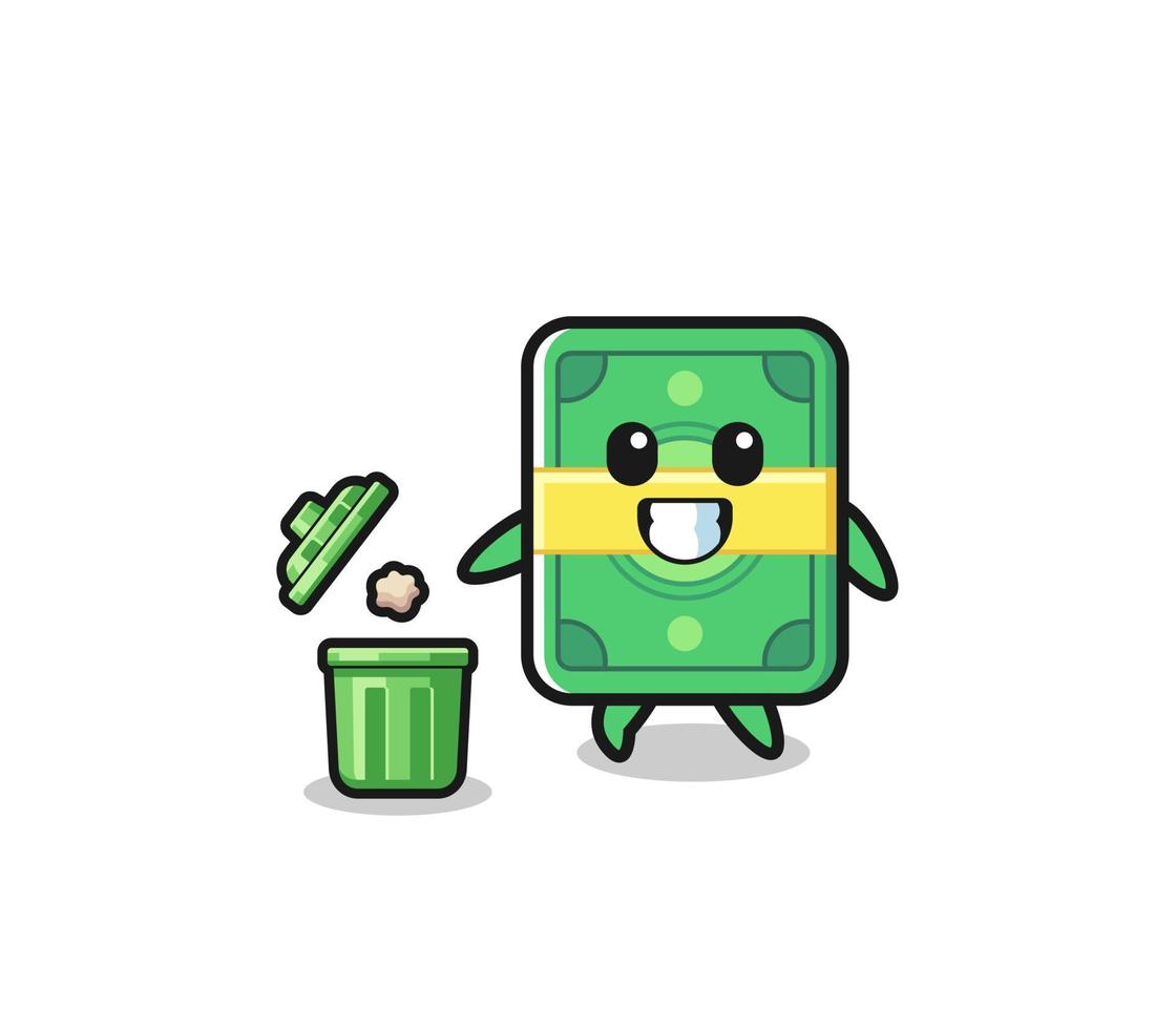 illustration of the money throwing garbage in the trash can vector
