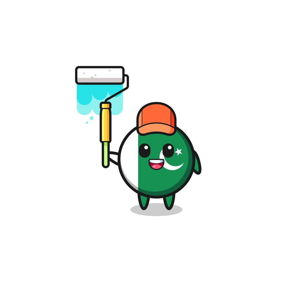 the pakistan flag painter mascot with a paint roller vector