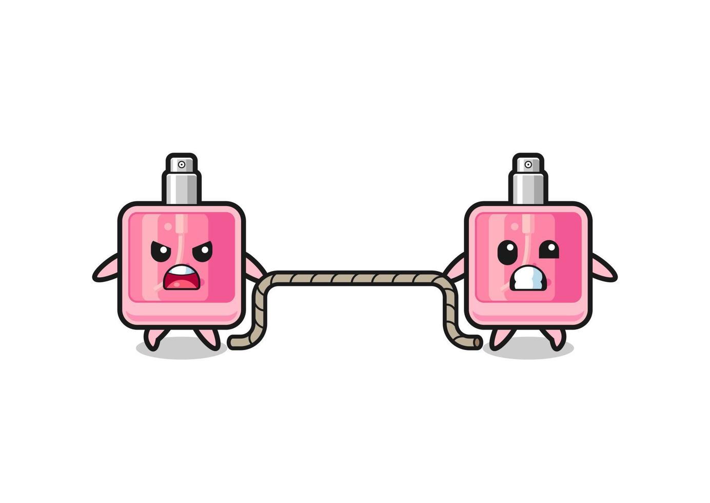 cute perfume character is playing tug of war game vector