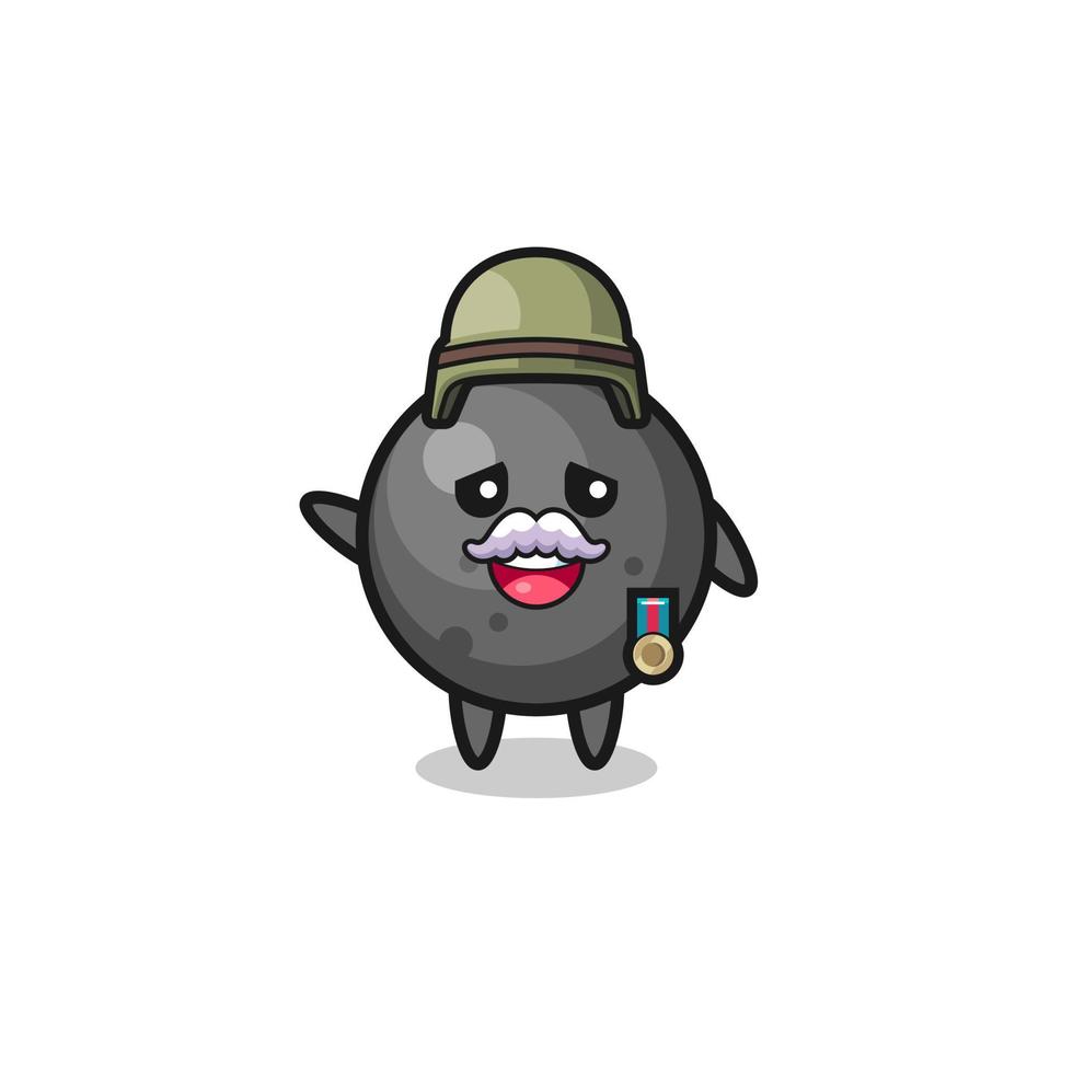 cute cannon ball as veteran cartoon vector