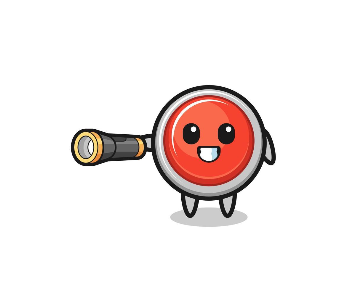 emergency panic button mascot holding flashlight vector