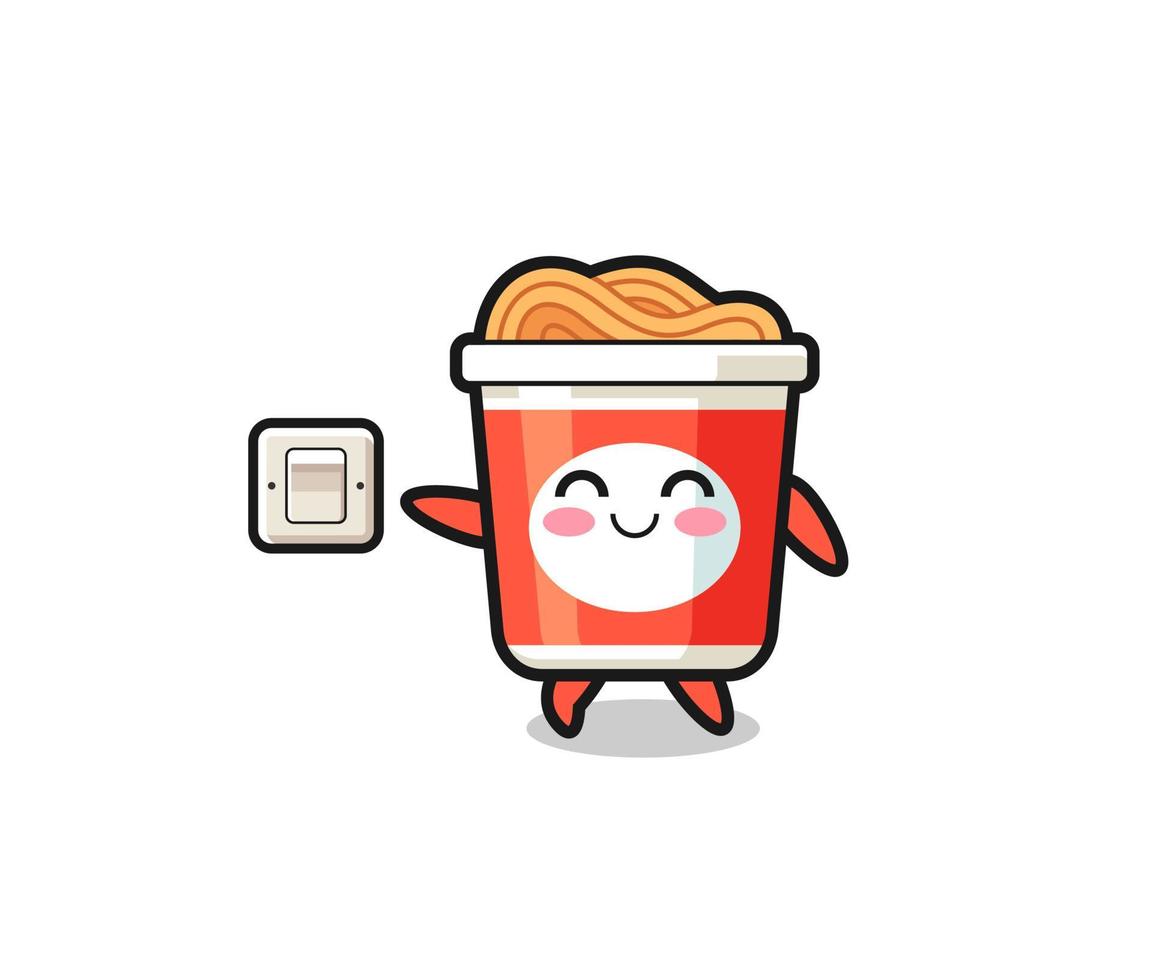 cartoon instant noodle is turning off light vector