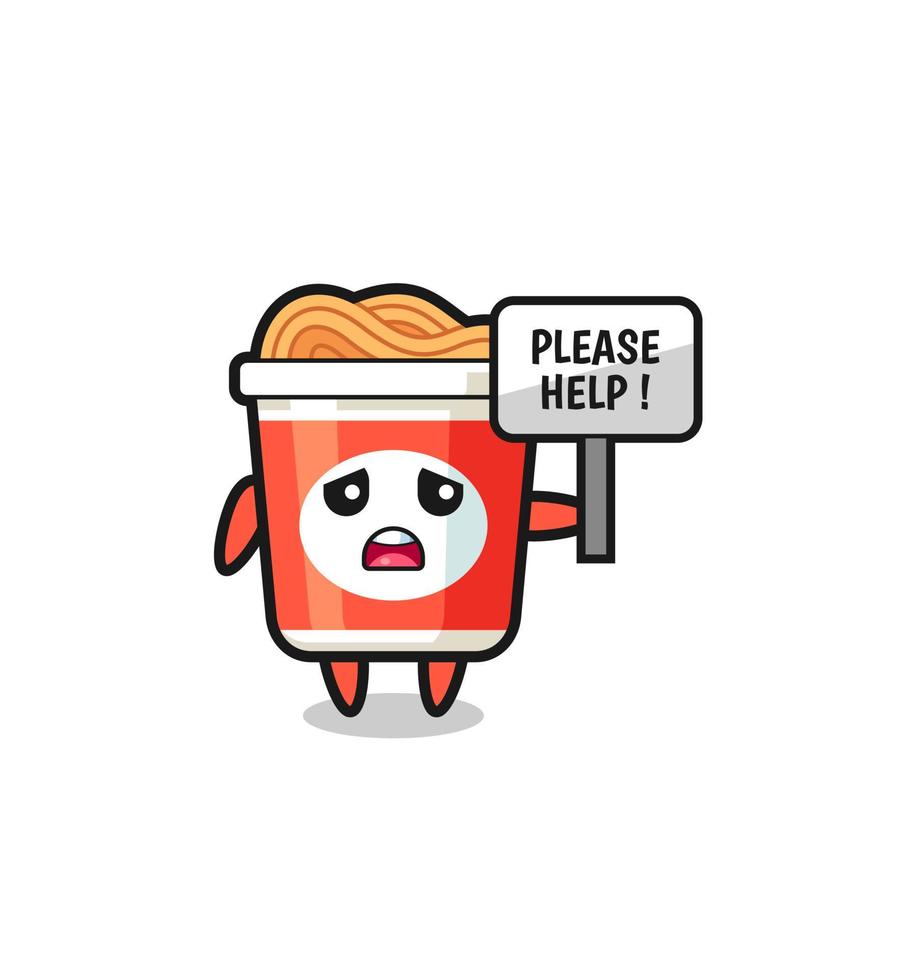 cute instant noodle hold the please help banner vector
