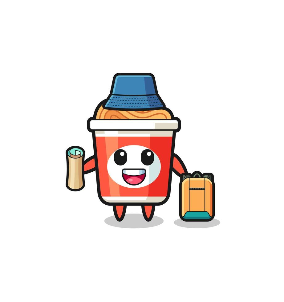 instant noodle mascot character as hiker vector