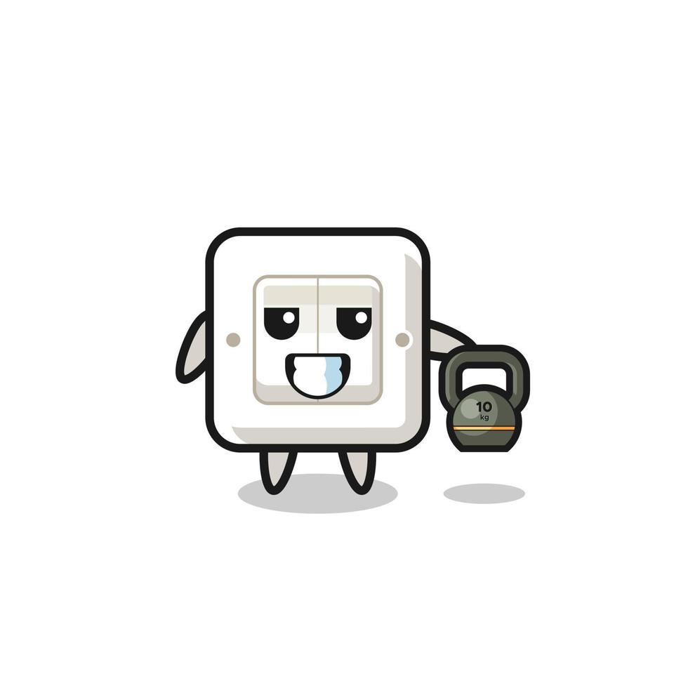 light switch mascot lifting kettlebell in the gym vector