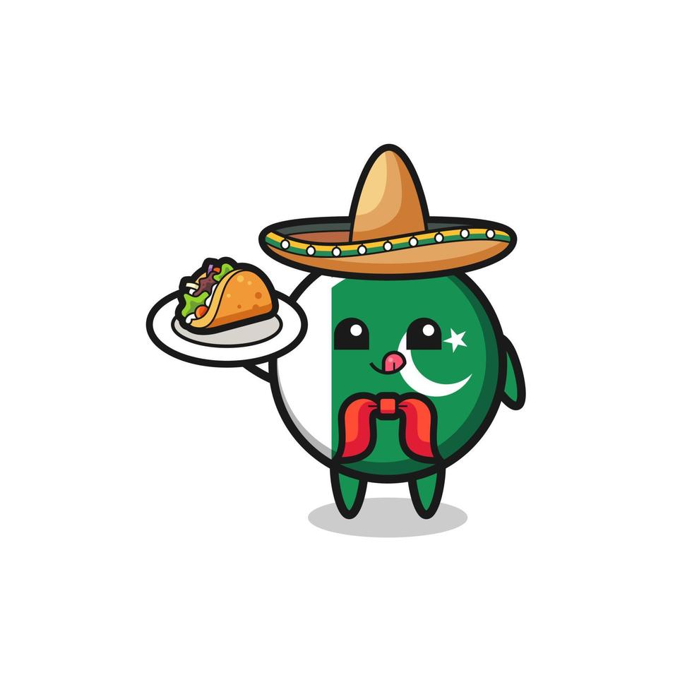 mascota del chef mexicano de la bandera de pakistán sosteniendo un taco vector