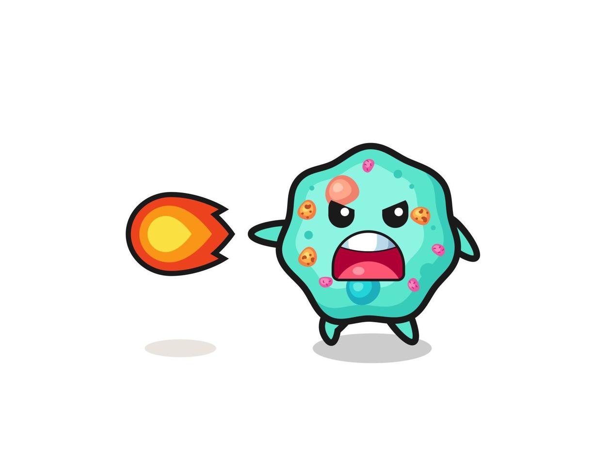 cute amoeba mascot is shooting fire power vector